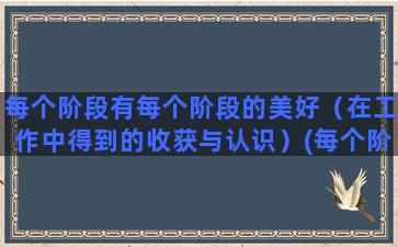 每个阶段有每个阶段的美好（在工作中得到的收获与认识）(每个阶段有每个阶段的任务)